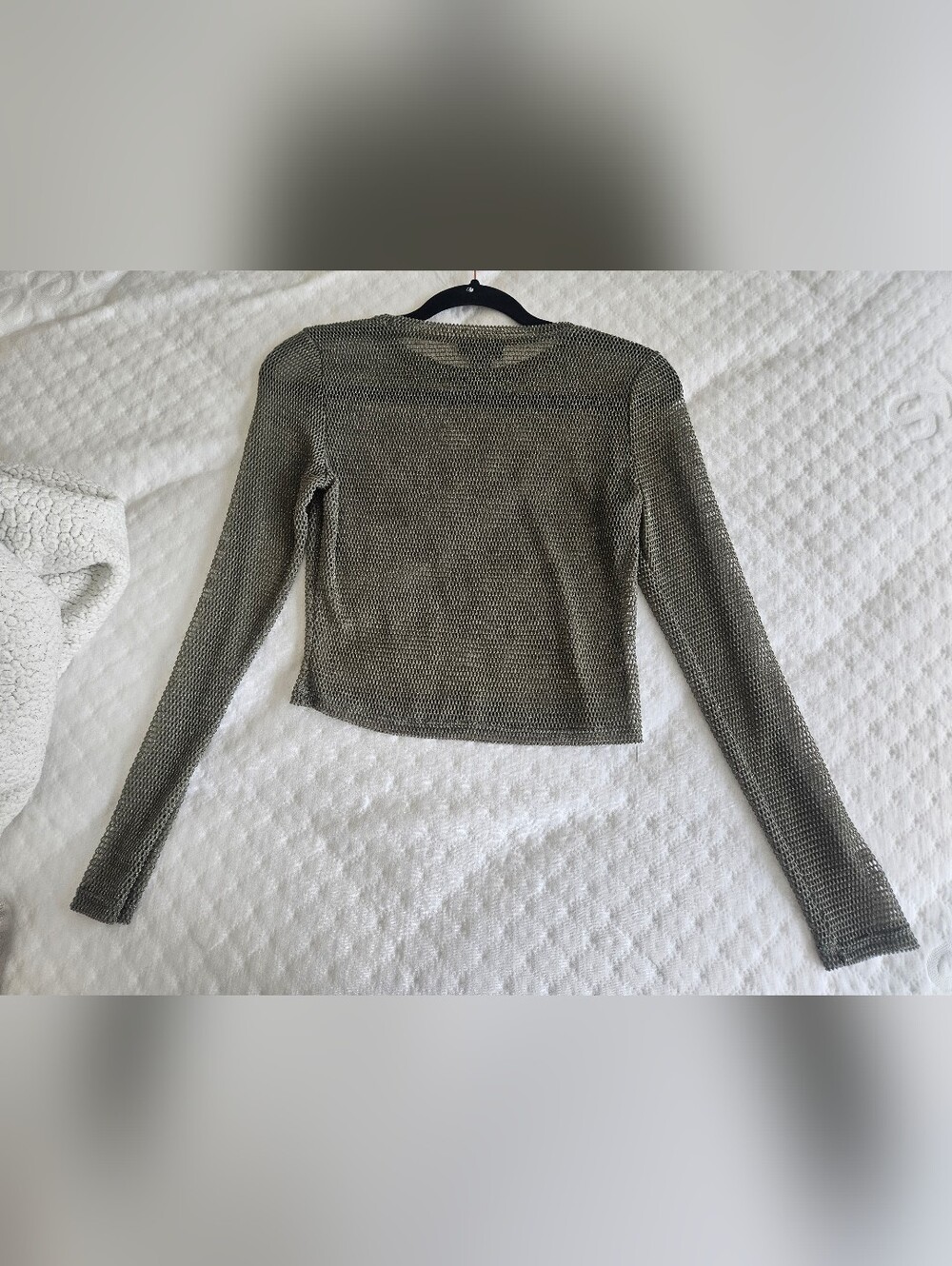 Just Polly Olive Green Glitter Mesh Long Sleeve Top